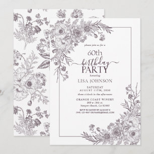 Invitation Vintage Plum Purple Floral Line Art 60e anniversai