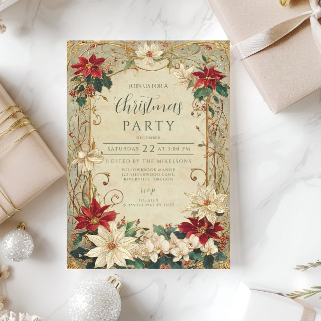 Invitation Vintage Poinsettia et Holly Christmas (Créateur téléchargé)