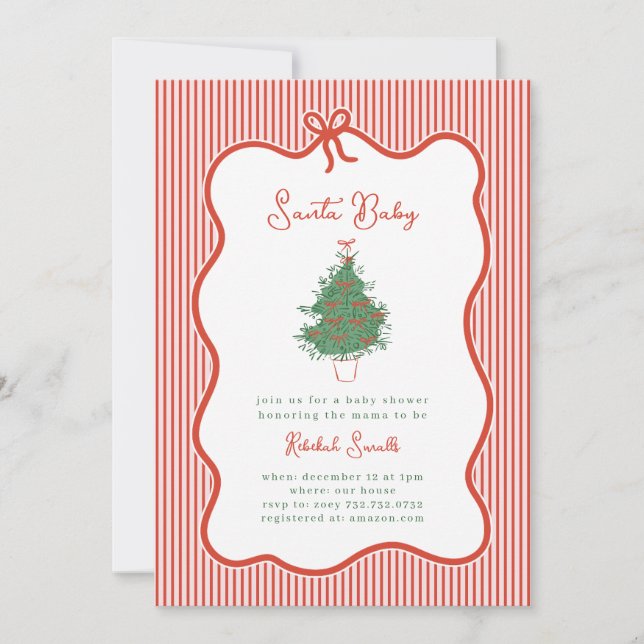 Invitation Vintage Preppy Bow Santa Baby Shower Invite (Devant)