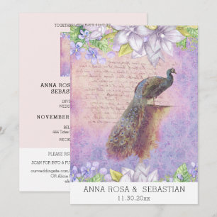 Invitation *~* Vintage QR RSVP Peacock Victorian AR24 Mariage