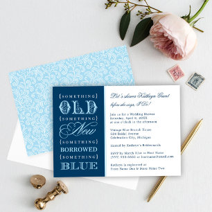 Invitation Vintage quelque chose Blue Navy Mariage Fête des m