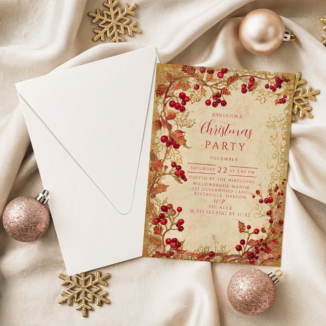 Invitation Vintage Red Berry Holiday Party (Créateur téléchargé)