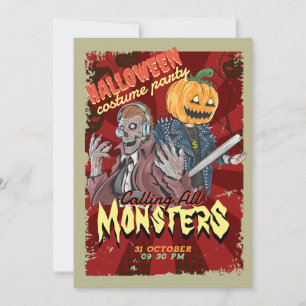Invitation Vintage Red Halloween Costume Party