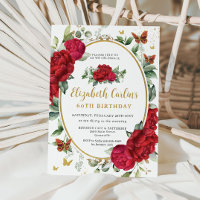 Vintage Red Peonies Floral Papillons Anniversaire