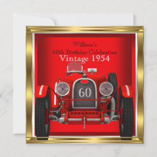 Invitation Vintage Red Racing Car Mans 60e fête d'anniversair