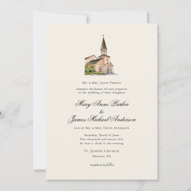 Invitation Vintage Religious Church Wedding Ecru (Devant)