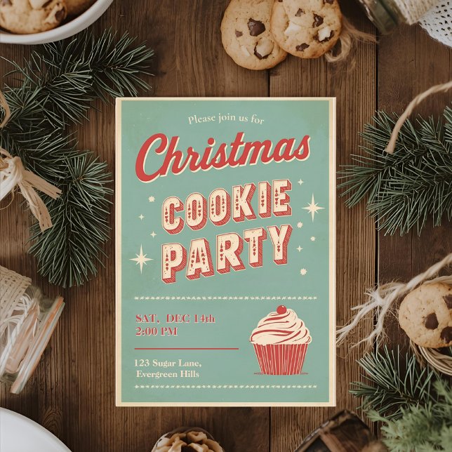 Invitation Vintage Retro Christmas Cookie Party  (Créateur téléchargé)