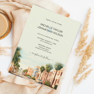Invitation Vintage Retro Destination Mariage Charleston