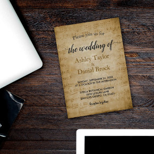 Invitation Vintage Retro Old Sheet Music Note Rustique Mariag