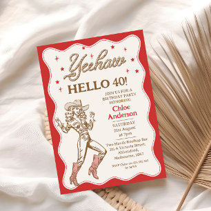 Invitation Vintage Retro Red Yeehaw Cowgirl 40e anniversaire