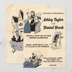 Invitation Vintage Retro Rustic Modern Comic Mariage élégant