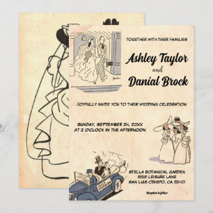 Invitation Vintage Rétro Rustique Vieux Style Moderne Mariage