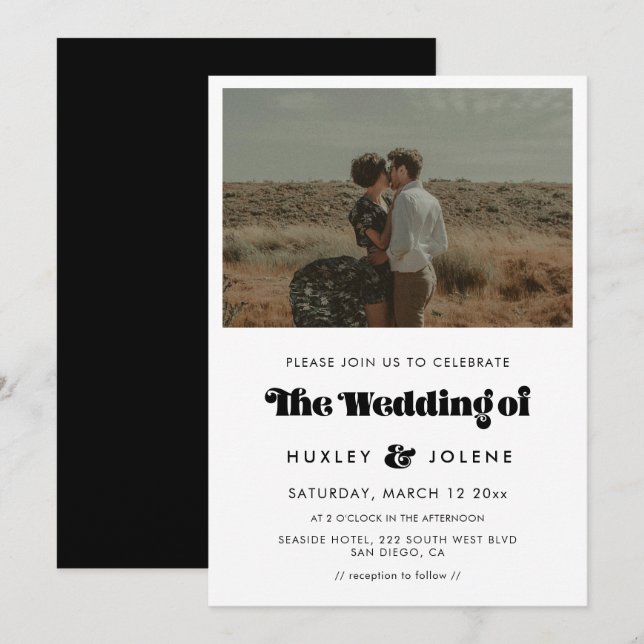 Invitation Vintage retro script mariage photo (Devant / Derrière)