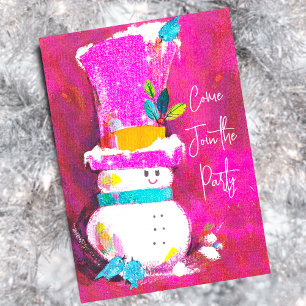 Invitation Vintage rétro snowman rose Noël nouvel an