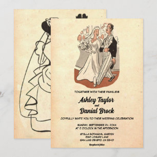 Invitation Vintage Retro Vieux Couple Pop Art Mariage