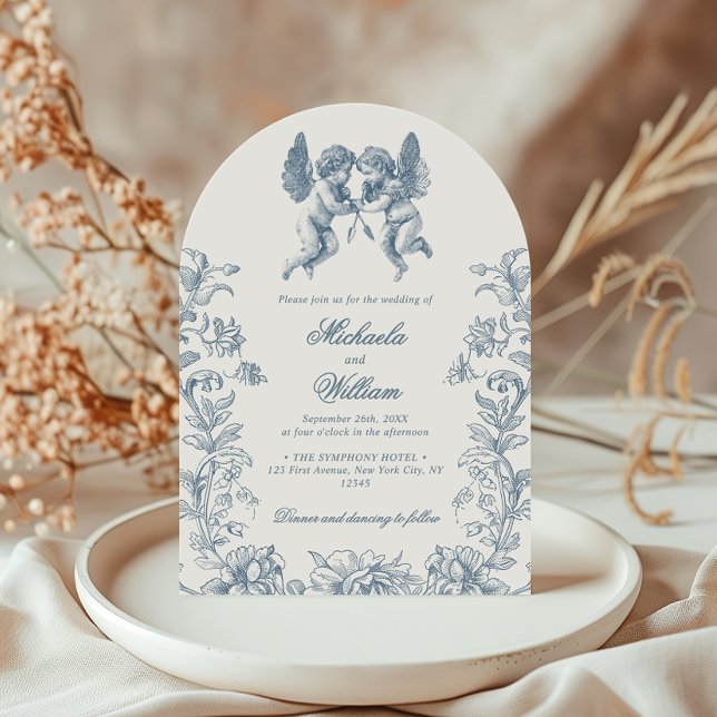 Invitation Vintage Rococo Cherubs & Fleurs Mariage bleu (Créateur téléchargé)