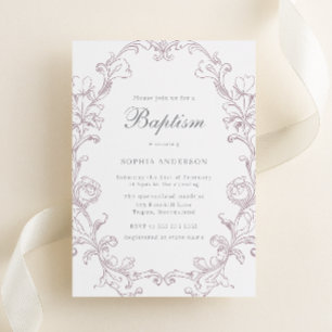 Invitation Vintage Rococo Victorien Baptême rose