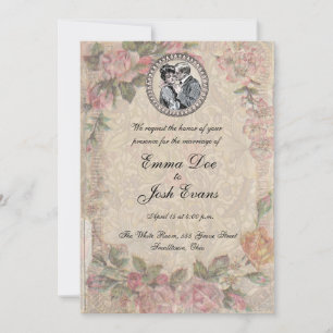 Invitation Vintage Romance Couple Antique Rose Mariage