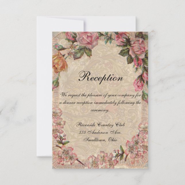 Invitation Vintage Romance Couple Antique Rose Mariage (Devant)