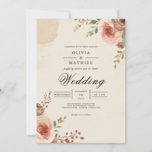 Invitation Vintage Rose Arch Mariage Floral