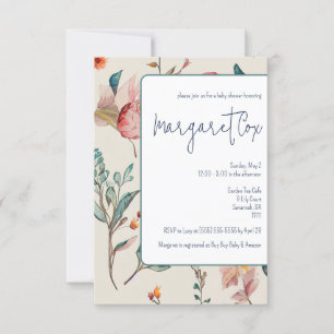 Invitation Vintage rose, bleu, vert Baby shower Floral