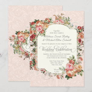 Invitation Vintage Rose d'antiquité Floral Bouquet Mariage of