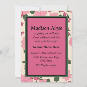 Invitation vintage rose florale "Départ pour l'uni