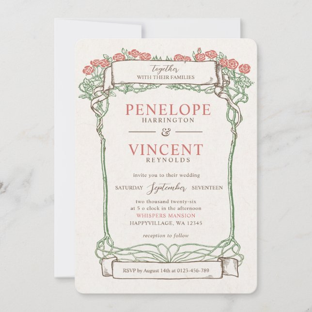 Invitation Vintage Rose Frame Wedding (Devant)