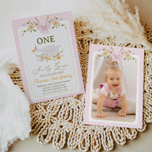 Invitation Vintage rose Photo One Silly Goose 1er anniversair