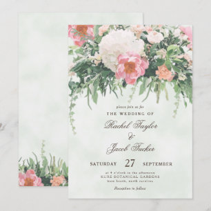 Invitation Vintage Roses rose pâle Aquarelle Mariage floral