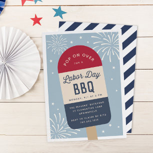 Invitation Vintage Rouge Blanc & Bleu Pop Fête du Travail BBQ