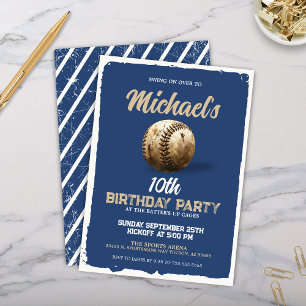 Invitation Vintage Royal Blue Baseball Thème Anniversaire