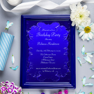 Invitation Vintage Royal Blue Flouritures Anniversaire