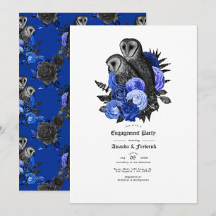 Invitation Vintage Royal Blue Owls Gothique Engagement Party