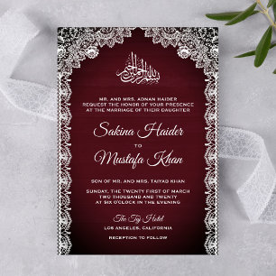 Invitation Vintage Russe dentelle Bourgogne Mariage islamique
