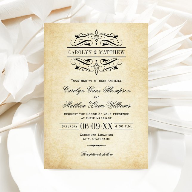 Invitation Vintage Rustic Black Flourish Mariage (Créateur téléchargé)