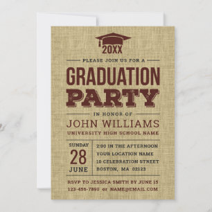 Invitation Vintage Rustic Country Burlap fête de graduation
