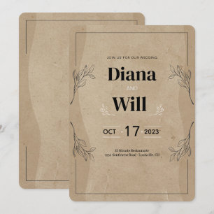 Invitation Vintage Rustic Elegant Mariage Parchemin