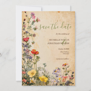 Invitation Vintage Rustic Fleur sauvage Botanical Enregistrer