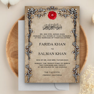 Invitation Vintage Rustic Floral Frame Islamic Muslim Wedding