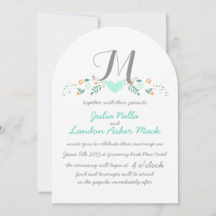 Invitation Vintage Rustic Folk Art Coral et Mint Mariage