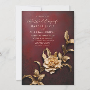 Invitation vintage rustique 3d mariage de feuillage métalliqu