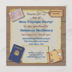 Invitation vintage rustique de partie de voyage de