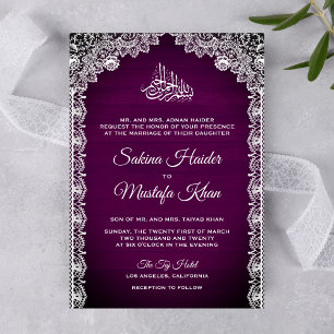Invitation Vintage Rustique Dentelle Prune Violet Mariage Isl