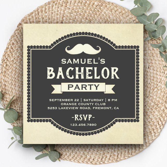 Invitation vintage Rustique Mustache Bachelor Part (Créateur téléchargé)