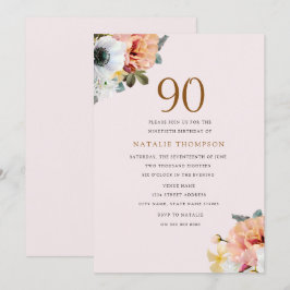 Invitation Vintage Rustique Pêche Floral 90e anniversaire Inv
