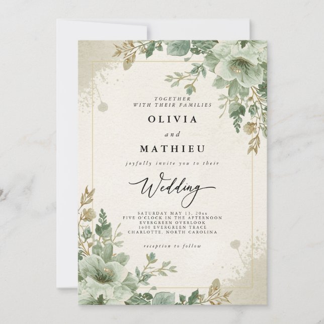Invitation Vintage Sage Green Mariage végétal (Devant)