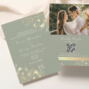 Invitation Vintage Sage vert tout en un Mariage