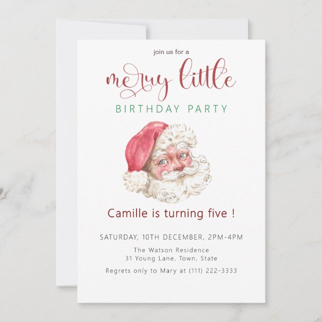 Invitation Vintage Santa Christmas birthday Party (Devant)