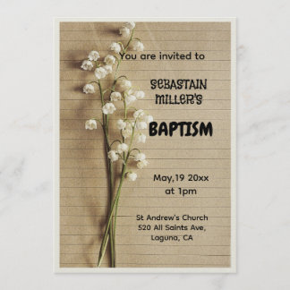 Invitation Vintage Script Lily of the Valley Baptismal Invite